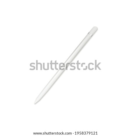 Pencil or stylus for tablet white color with shadow top view isolated on white background.Vector illustration isolated on white background.Eps 10.