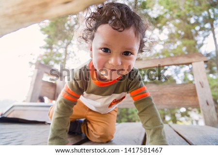 Similar – Image, Stock Photo Cute baby on ladder near pool