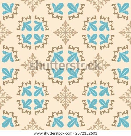 Magnificent Deluxe Golden Blue Embroidery on Beige Background. Gorgeous Silk Weaves Elaborate Seamless Pattern Vector Design for Luxury Style Wallpaper Textiles Fabrics Man's Wear Manly Label Products