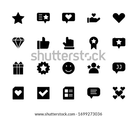 Testimony and Appreciate 20 solid icons design. Contains such as stars, love, thumbs, gifts, diamonds, marks more. 48x48 pixel. Vector illustration Eps 10