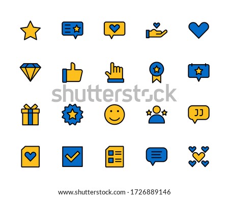 Testimony and Appreciate 20 filled outline icons set design. Contains such as stars, love, thumbs, gifts, diamonds, marks, and more. Vector illustration Eps 10