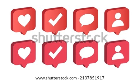 3D social media love, like, comment, approve, user icon design inside speech bubble. Digital online communication notification symbol. right perspective view display.