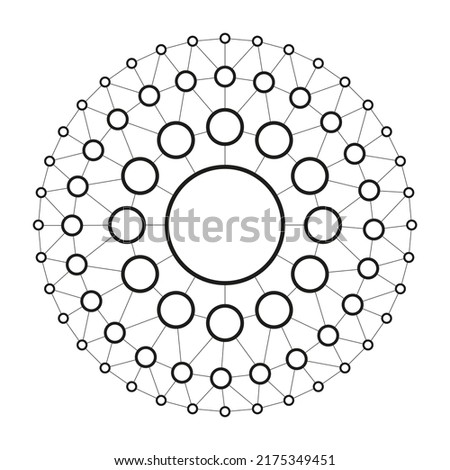 Circular network connected dots and lines technology background template. User blockchain linked global digital database graphic vector