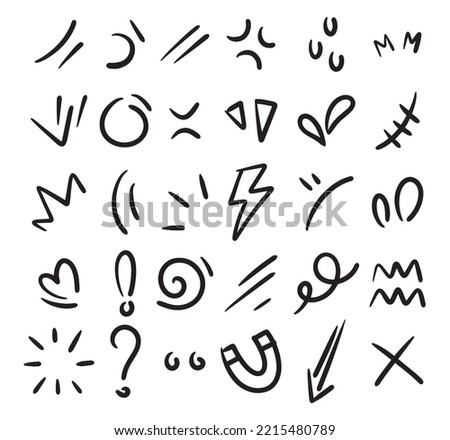 Hand drawn line emotion illustration vector collection. Doodle icons set element. Foto stock © 