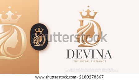 monogram initial letter d silhouette of queen with crown