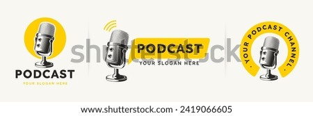 set vintage Microphone radio podcast logo design