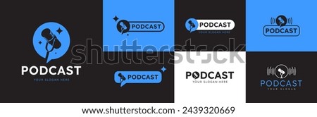 set podcast bubble chat microphone logo icon design