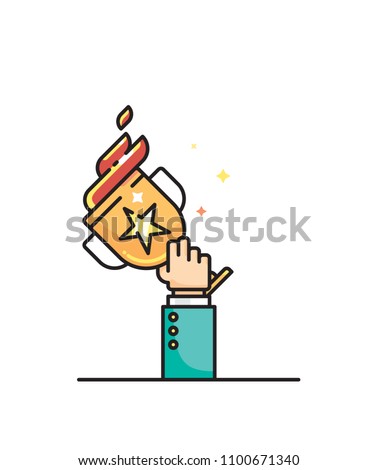 Gold trophy cup. Vector Flat Icon with star on white background. Contains such Icons as Golden Cup, Trophy, Winner, and more. Pixel Perfect. Vector Illustration.