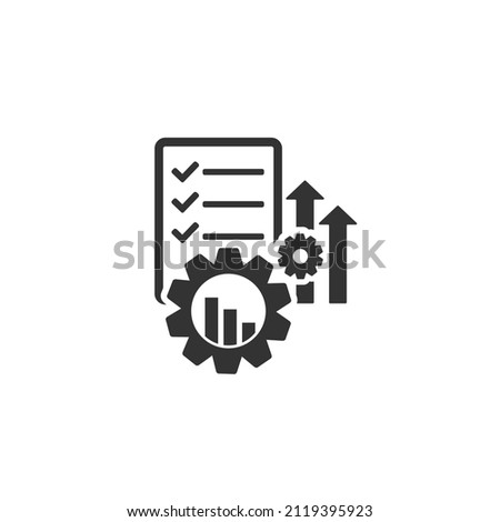 Automation or implement icon gear. Concept of assessment efficacy control and automate productive symbol. Outline trend ai asset or kpi logotype graphic stroke design isolated on white. Vector