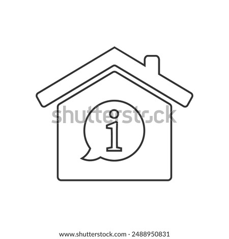 House with info mark inside line icon. Vector