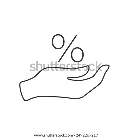 Percentage on hand icon, logo on a white background. Vector