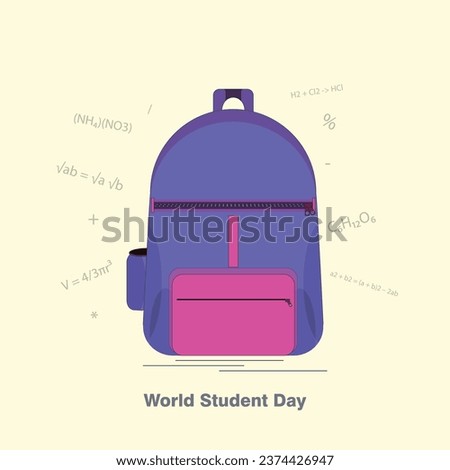World Student Day vector, illustration. School bag, science and World Student Day and formulas concept.
