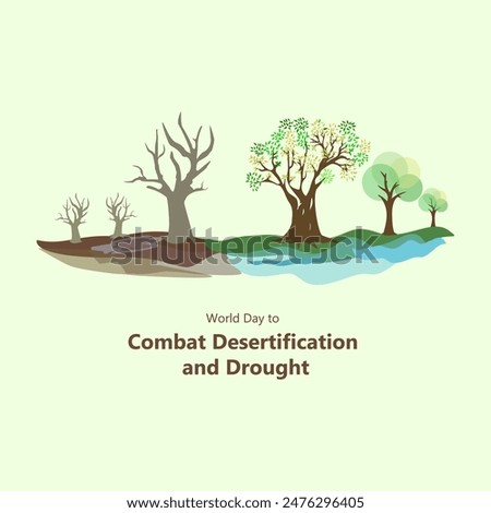 World Day to Combat Desertification and Drought vector illustration, depicting the transformation of drought-stricken and barren land into fertile land and lush pastures.

