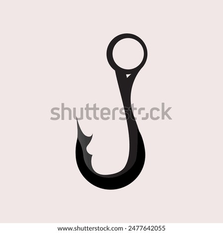 Fishing hook or fish catching hook vector on isolated on off white background, simple various hook silhouette.