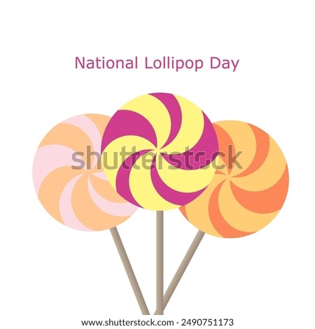 National Lollipop Day event banner. Three lollipops with different flavors and colors. July 20.