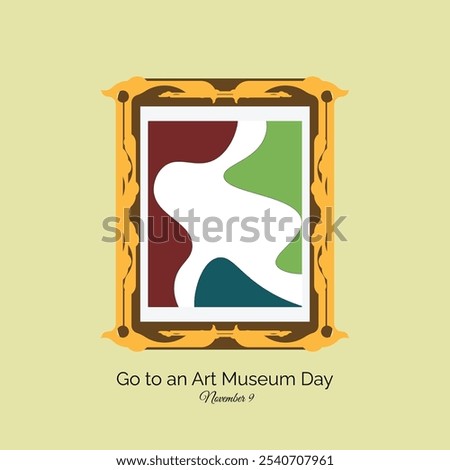 Go to an Art Museum Day celebrated on November 9. Abstract modern art painting on display at art gallery. Vector, illustration.