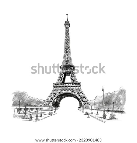 Eiffel Tower. Black and white illustration of Eiffel Tower.