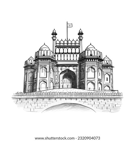 Red fort. Black and white illustration of Red fort.