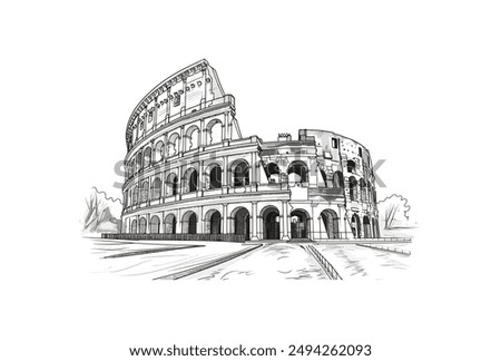 Colosseum. Black and white illustration of colosseum.