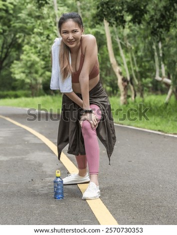 Similar – Image, Stock Photo Fit sportswoman warming up arms in city