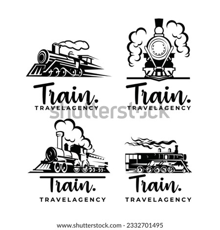 Locomotive logo design bundle. Classic retro train vector illustration silhouette.
