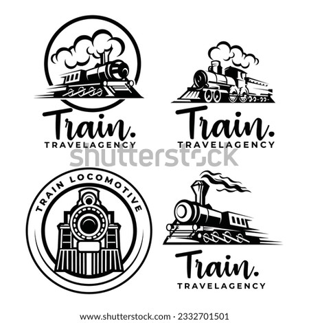 Locomotive logo design bundle. Classic retro train vector illustration silhouette.