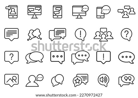 set of text message icons vector. 24 text message and bubble chat line icons, group chat, bubble chat, voice message and discussion