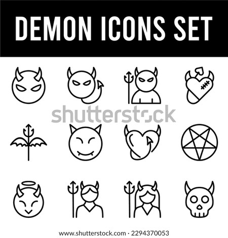 demon line icons set. horn, hell, mystic, occult, tale, demon, devil, icon, evil, mystery, monster, spiritual, witch, vampire, skull, wing, cruel
