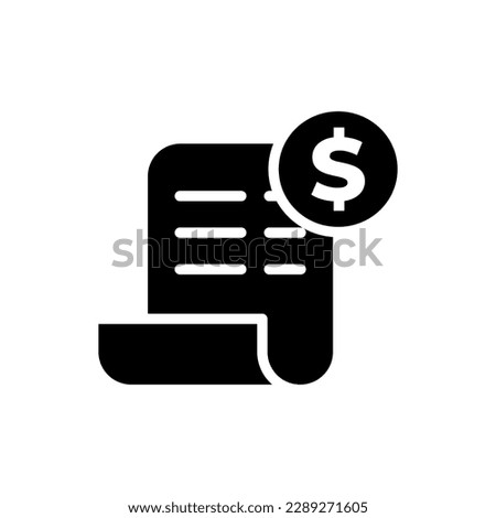 Banking transaction receipt black fill icon. Bill icon, Invoice symbol, Payment icon, Medical bill, Online shopping, Procurement expense, Money document file. Editable graphic resources.