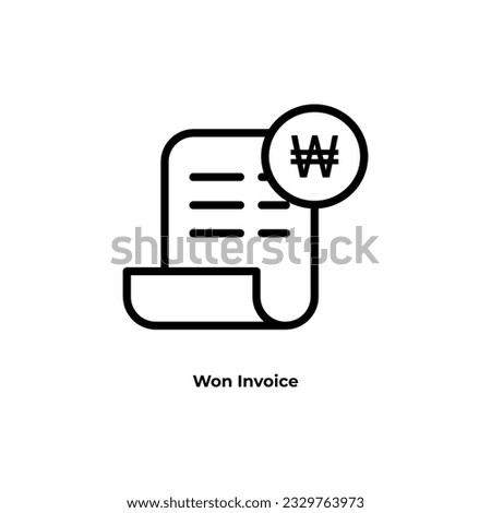 Banking transaction receipt outline icon with won symbol. Bill icon, Invoice symbol, Payment icon, Medical bill, Online shopping, Money document file. Editable graphic resources for many purposes.