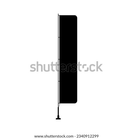 Banner flag or umbul-umbul or vertical banner flag in black fill silhouette icon vector illustration. Iron pole with vertical rectangle flag. Editable and stylish graphics resources for many purposes.