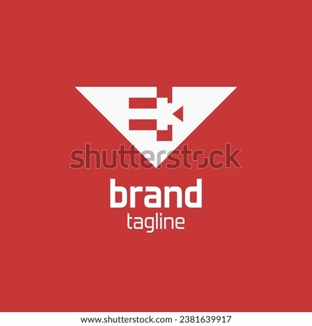 EK letter inside triangle down arrow, monogram vector logo design, in black color on red background. Unique branding concept for chemical company or modern computer shop.