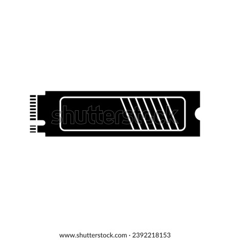 NVMe M.2 PCI-Express (PCI-E) Solid State Drive (SSD) in black fill silhouette icon. Vector illustration of computer peripheral in trendy style. Editable graphic resources for many purposes.