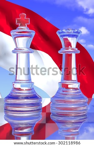 Clear King and Queen Chess Pieces with the Monaco Flag and a Blue Sky Background