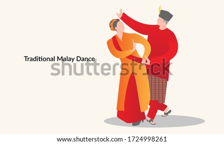 Vector illustration of a Malaysian couple performing a transitional Malay dance moves. 