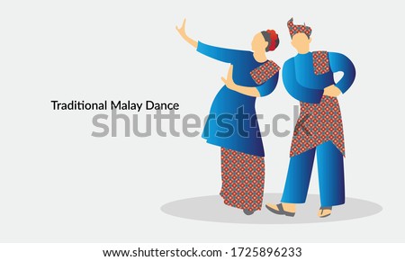 Vector illustration of a Malaysian couple performing a traditional Malay dance moves.