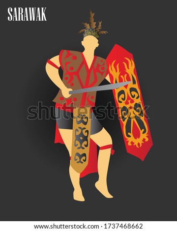 Vector illustration of a Sarawak Man in his Traditional  costume. Iban kadazan ethnic