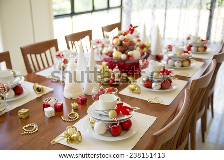 christmas table setting with ornament, new year table setting