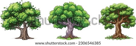 Elm tree set in isolated white background, Elm tree clip art collection.