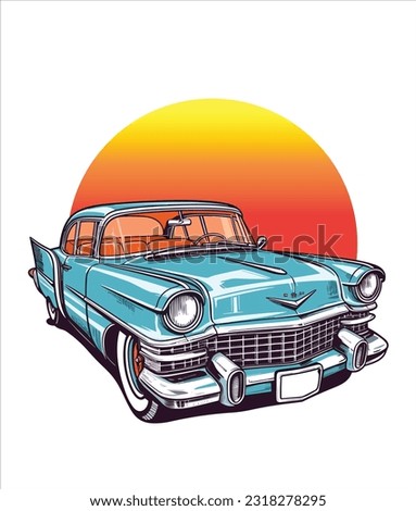 Vintage Classic Car Illustration, Classic Car illustration on white background 