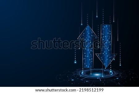 Abstract up and down arrows on dark blue background. The concept of digital traffic or exchange. Business growth or investment ideas. blue arrow technology background	