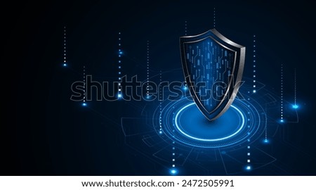 Abstract technology circuit board background with shield symbols concept of data protection and cyber privacy. modern security technology innovation concept background