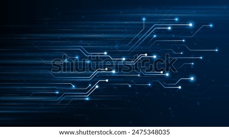 Blue glowing lines with glitter light effect on dark background. High speed internet technology concept or fast wireless data transmission. modern internet network connection technology background	