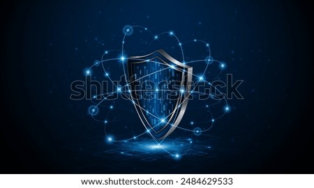 Abstract technology circuit board background with shield symbols concept of data protection and cyber privacy. modern security technology innovation concept background