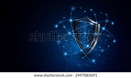 Abstract technology circuit board background with shield symbols concept of data protection and cyber privacy. modern security technology innovation concept background