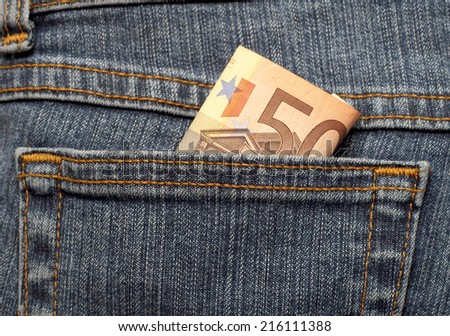 modern European currency in American jeans pocket