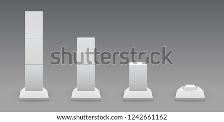 Set of square concrete footings in perspective. Vector illustration for colored, white or transparent background. Reinforced concrete pillars. Bridges, roads or buildings construct elements.