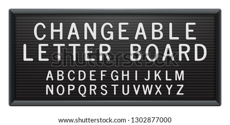 Changeable letter board with white plastic letters. Black plastic frame for messages, quotes or mugshot. Universal advertising mockup for banner, poster, menu or sign.