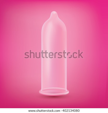 Latex condom over pink background. Realistic vector illustration. Contraceptive method.