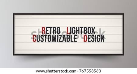 Retro lightbox with customizable design. Classic banner for your projects or advertising. Light banner, vintage billboard or bright signboard. Cinema or theatre light box frame for ads. 